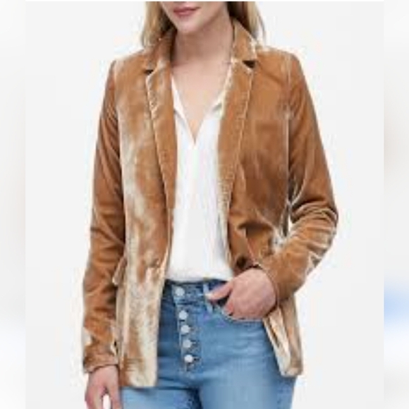 Banana Republic Velvet Warm Carmel Brown Tan Golden Single Button Blazer Size 6 - Picture 15 of 16